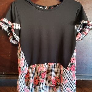 Insta Girl Top, Girls Size M (10/12), Black/Floral (B4)